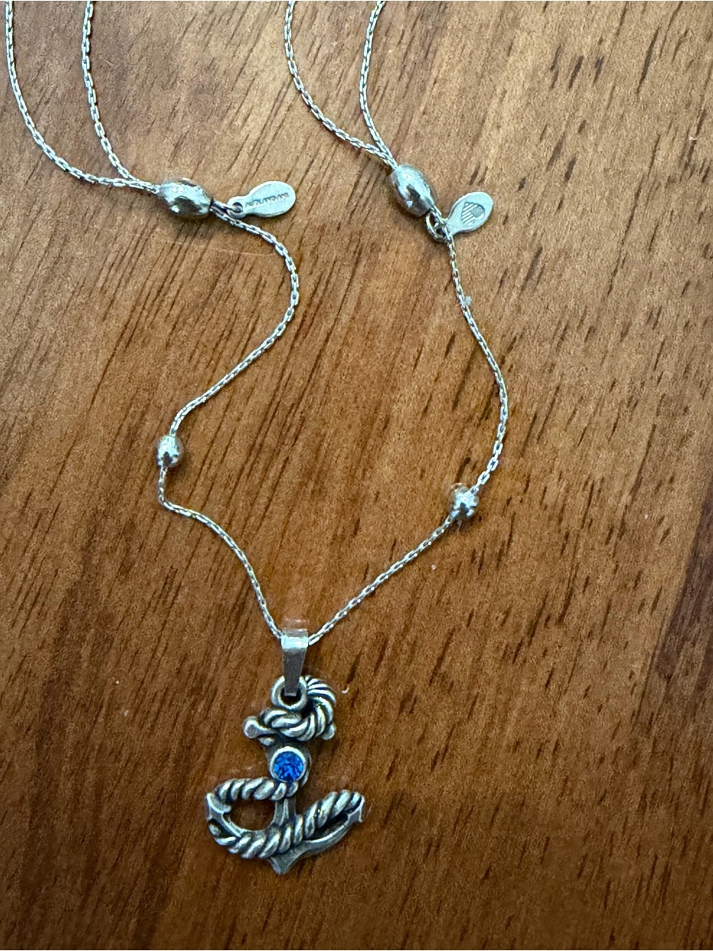 Alex and Ani Silver Rope Anchor Pendant Necklace with Blue Accent